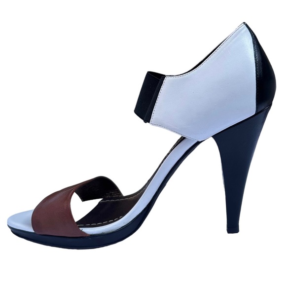 Heeled Sandal Claire Flowers Lizzy Leather White Black Brown Size 10 New Neutral - Picture 11 of 17